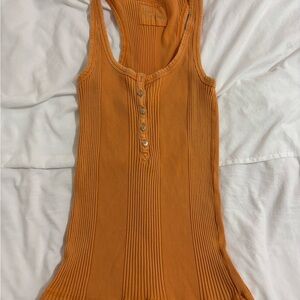 Aerie Button-Front Ribbed Tank Top in Orange